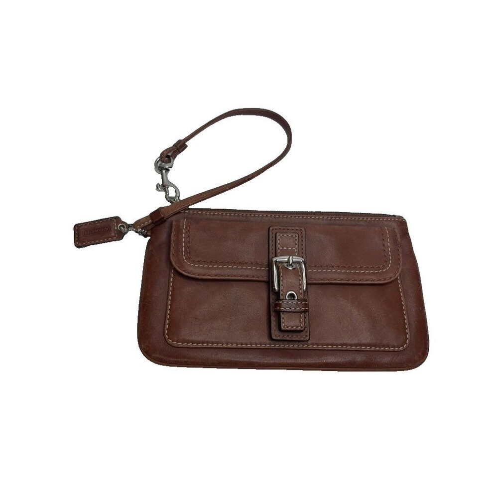 Coach Soho Brown Leather Wristlet Buckle Front Mini Bag Y2K Clutch